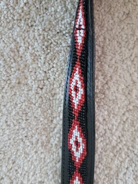 Beaded Leather Belt with Red, White & Black Pattern